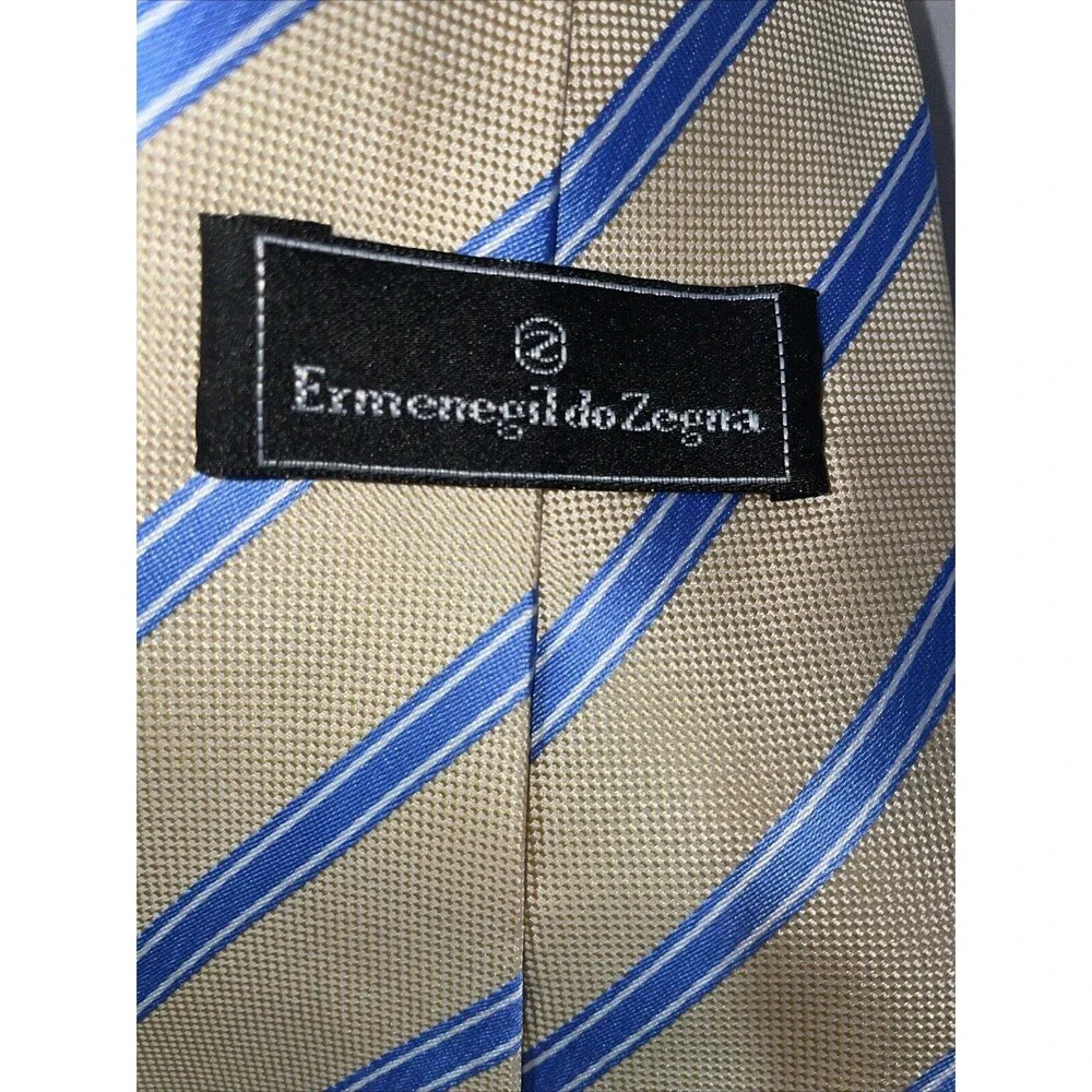 Ermenegildo Zegna Men’s Dress Tie Size 58” Ivory Blue Striped Business Formal